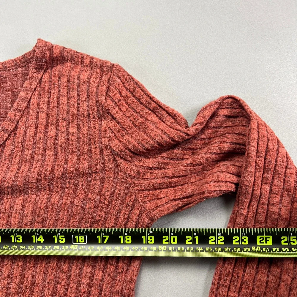 Double Take Cardigan Sweater Womens S Brick Red Ribbed Texture Dual Patch Pocket